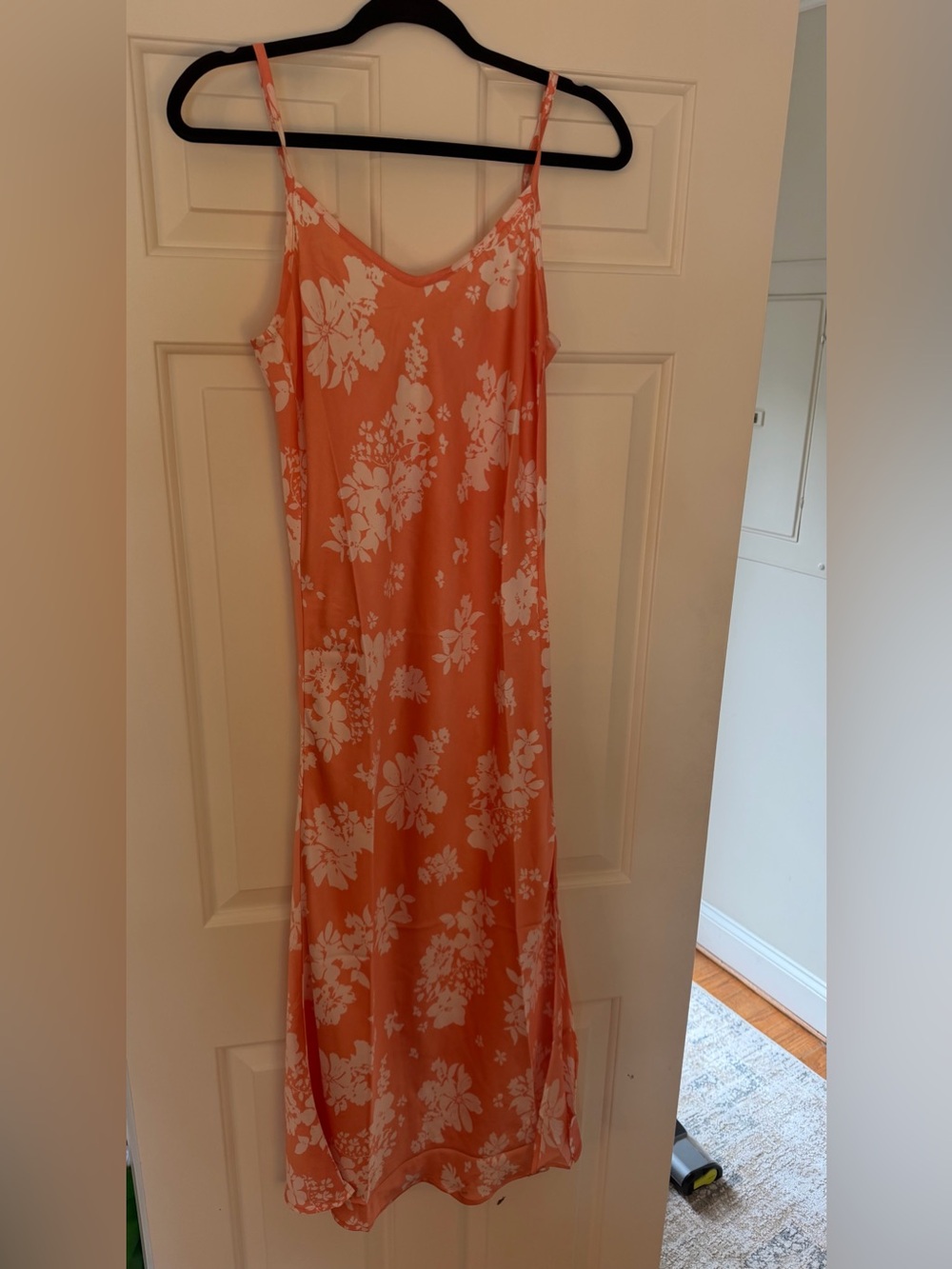 Elan Coral Slip Maxi Dress with White Floral Print